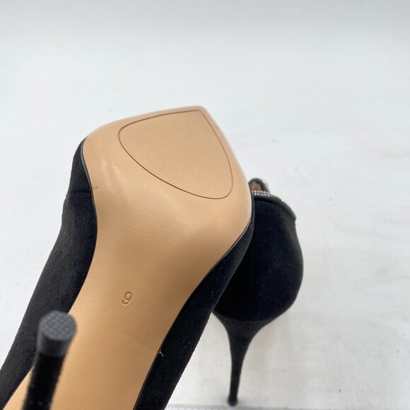 YDN Black Suede Pointed Toe Studded Pumps V Cut Stiletto Heels Rhinestone Shoes - Picture 6 of 7
